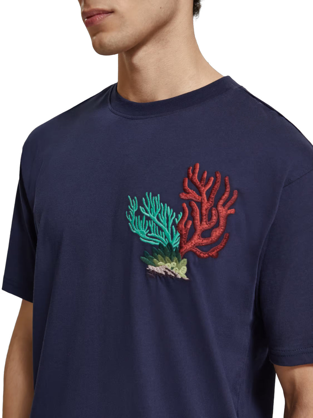 Scotch & Soda Embroidered Coral Tee in Navy Blue | Buster McGee