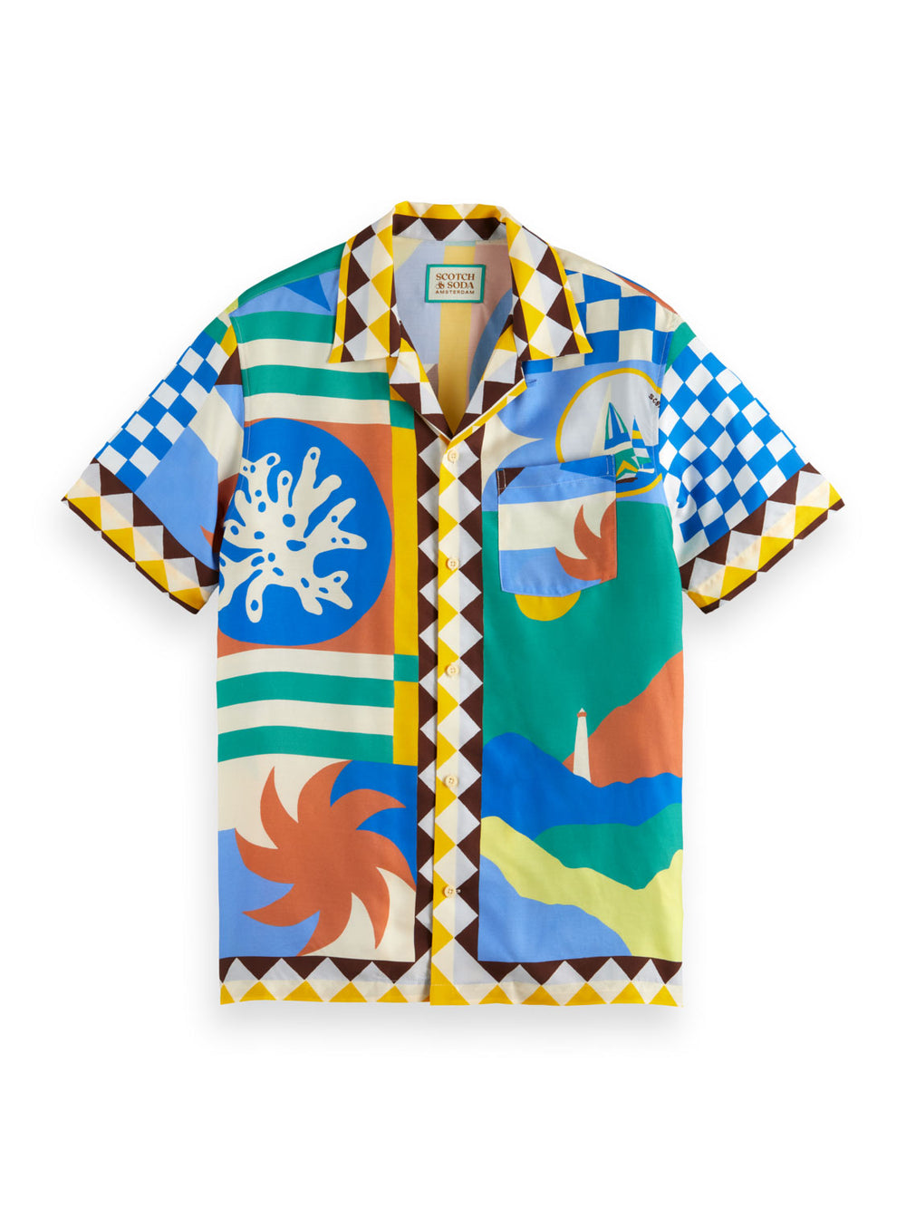 Regular Fit Printed Camp Shirt in Multicolour Collage | Buster McGee