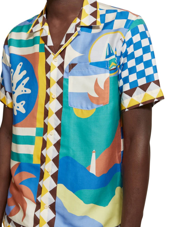 Regular Fit Printed Camp Shirt in Multicolour Collage | Buster McGee