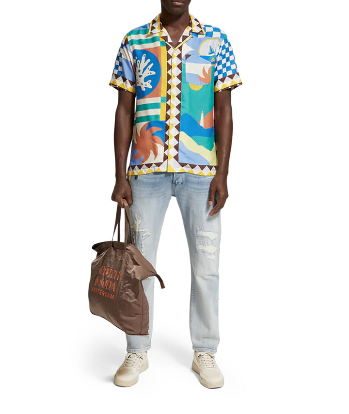 Regular Fit Printed Camp Shirt in Multicolour Collage | Buster McGee