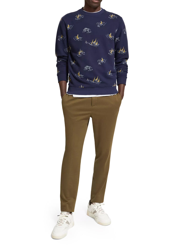 Printed Crewneck Sweatshirt in Navy Sailboat AOP | Buster McGee