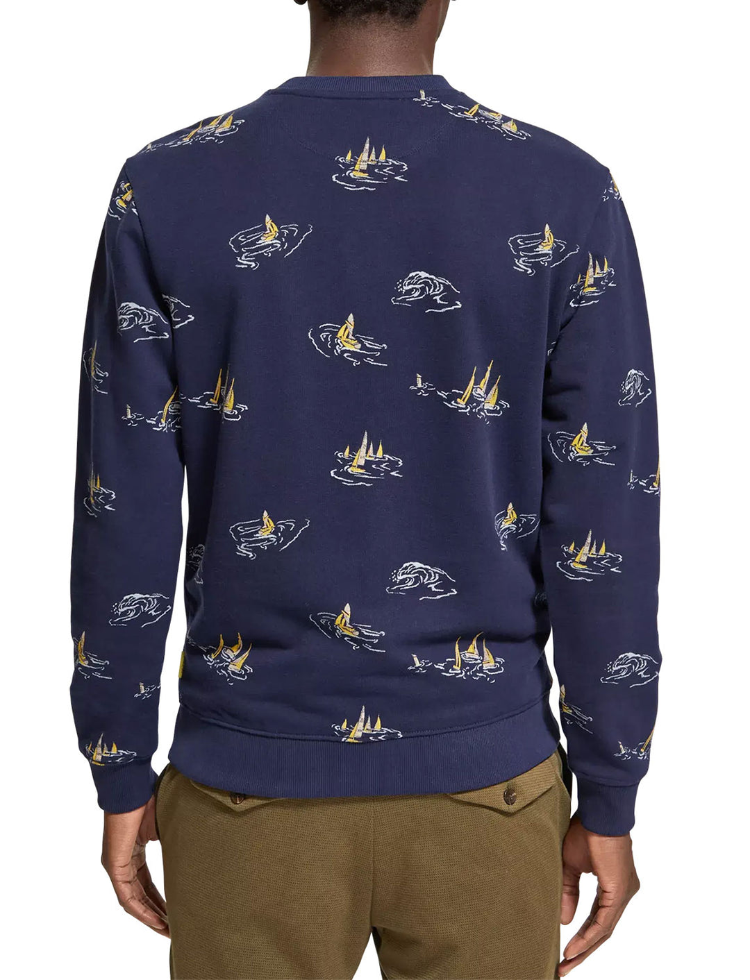 Printed Crewneck Sweatshirt in Navy Sailboat AOP | Buster McGee