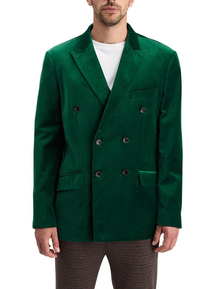 Scotch & Soda Double Breasted Velvet Blazer in Green | Buster McGee