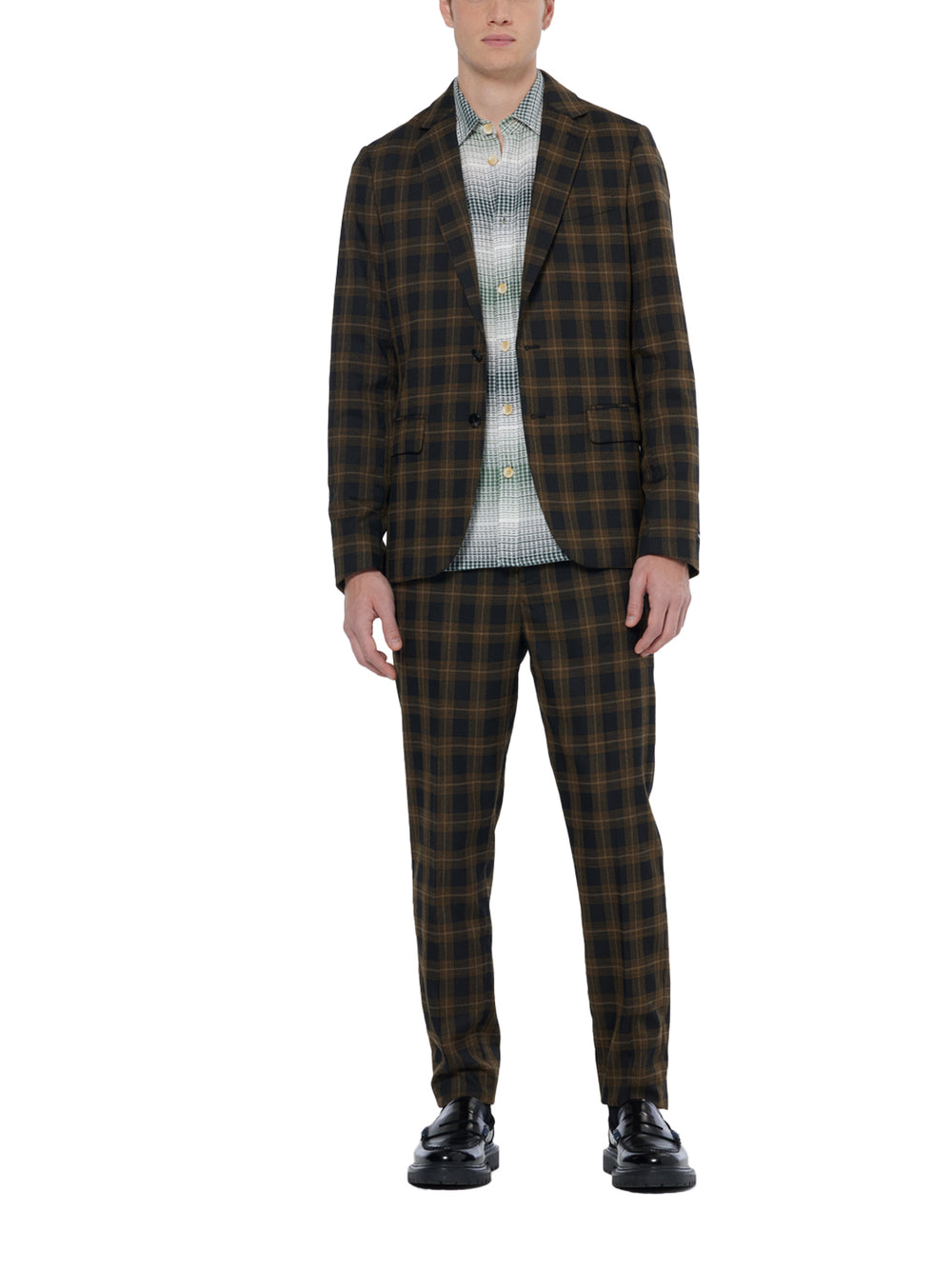 Single Breast Yarn Dyed Blazer in Golden Brown Check | Buster McGee