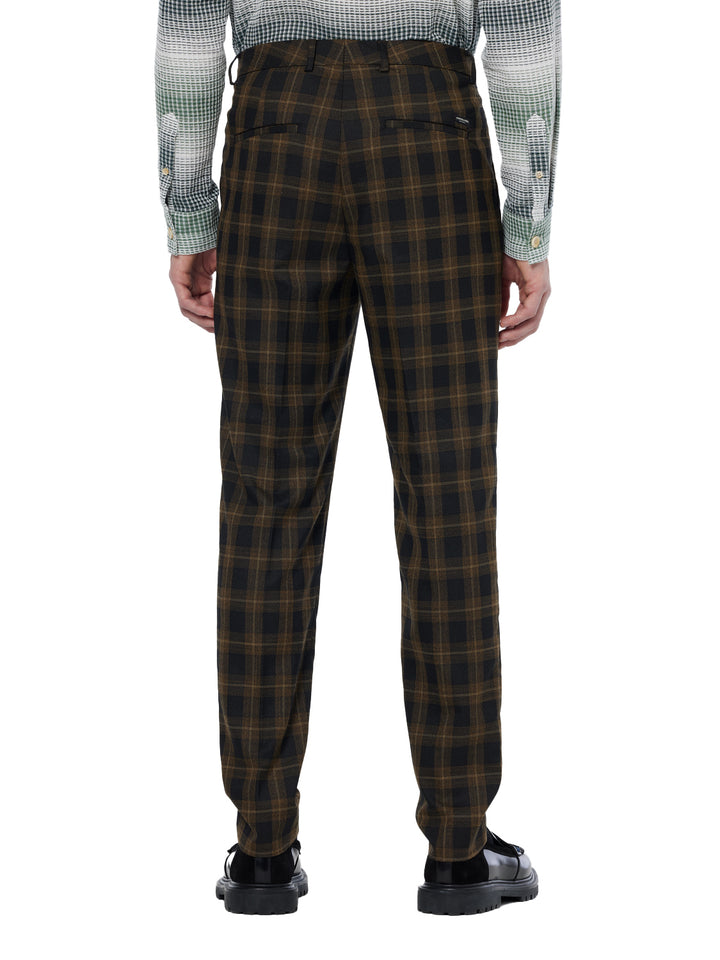 Irving Slim Tapered Chino in Golden Brown Check | Buster McGee