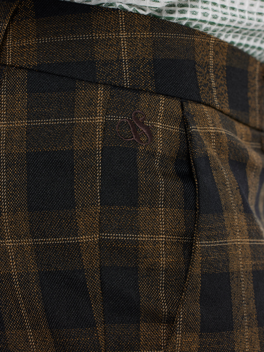 Irving Slim Tapered Chino in Golden Brown Check | Buster McGee