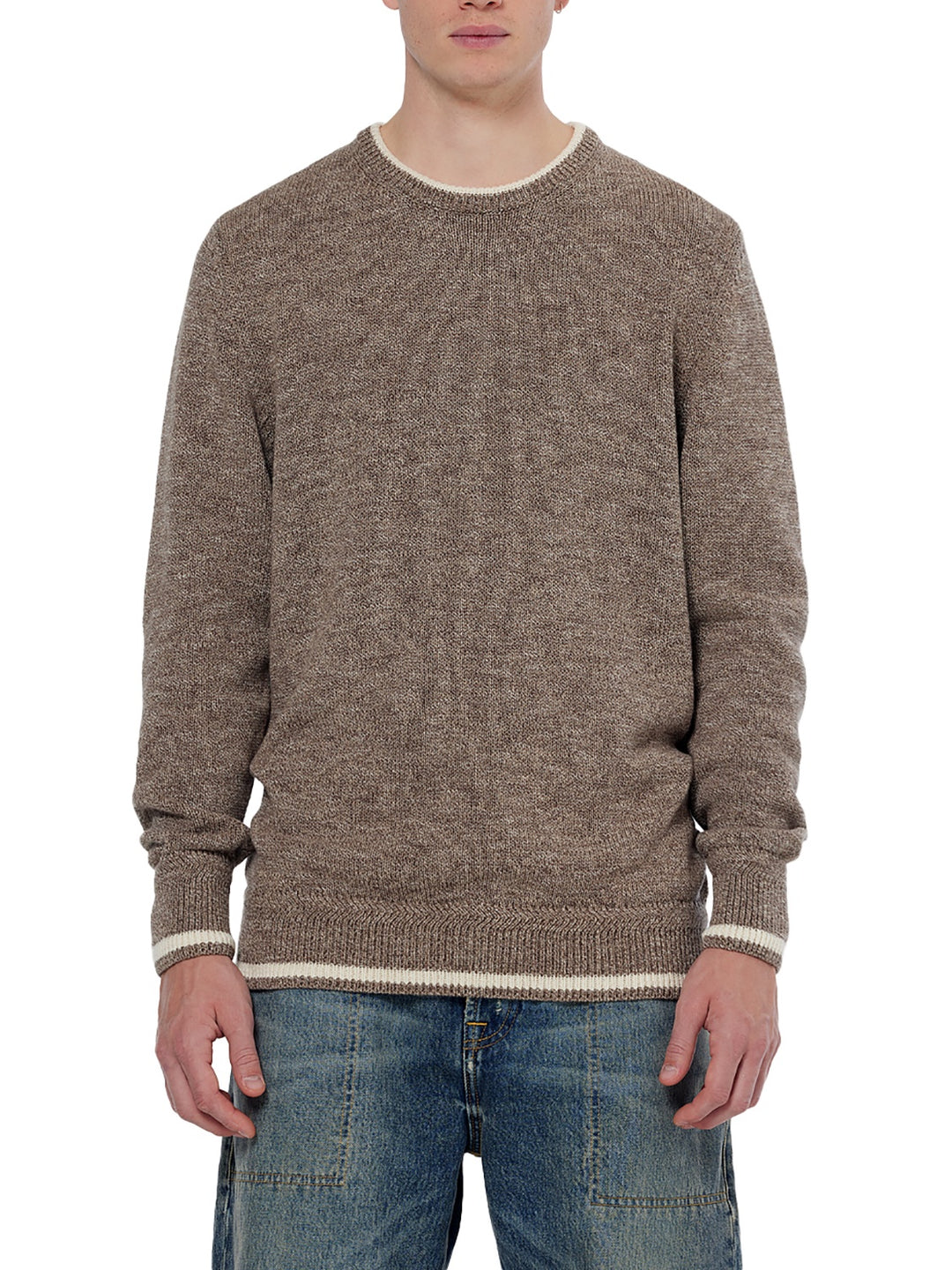 Melange Regular Fit Crewneck Pullover in Golden Brown | Buster McGee