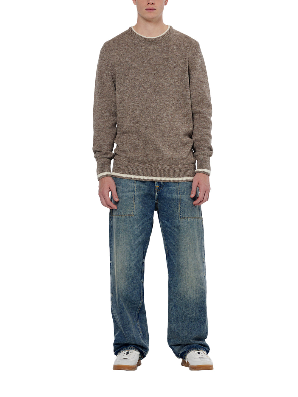 Melange Regular Fit Crewneck Pullover in Golden Brown | Buster McGee