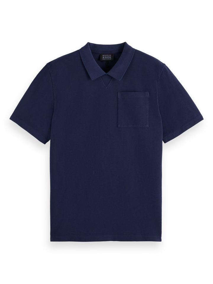 Garment Dyed Cotton Pique Polo w Chest Pocket in Navy | Buster McGee