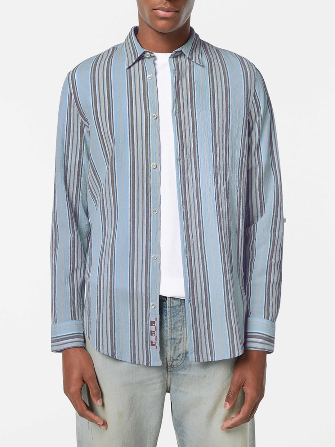 Scotch & Soda Crinkled Shirt in Soft Camel Stripe | Buster McGee