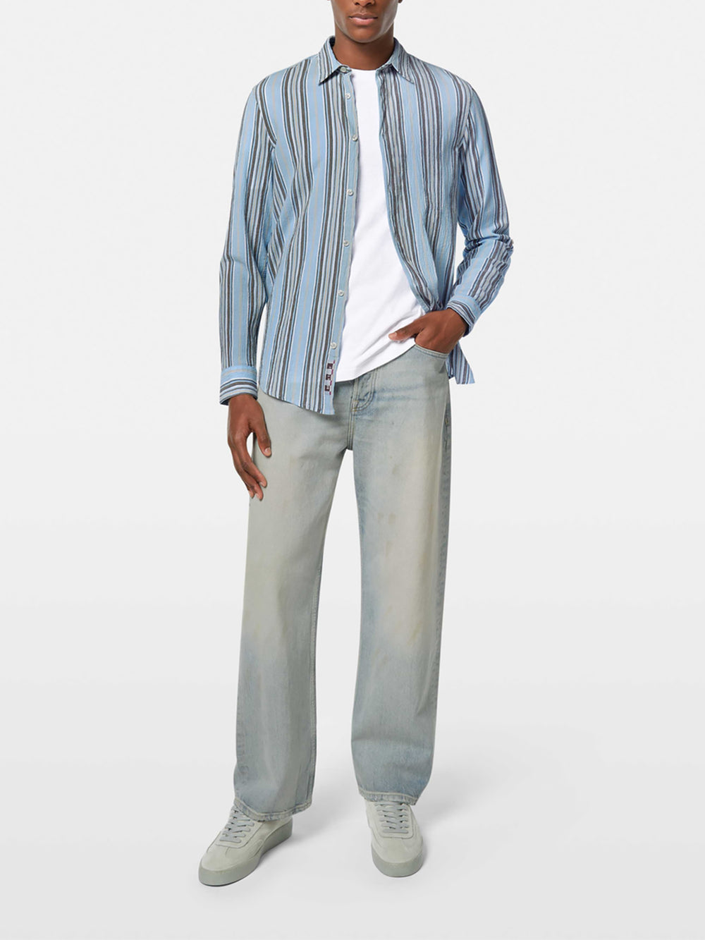 Scotch & Soda Crinkled Shirt in Soft Camel Stripe | Buster McGee