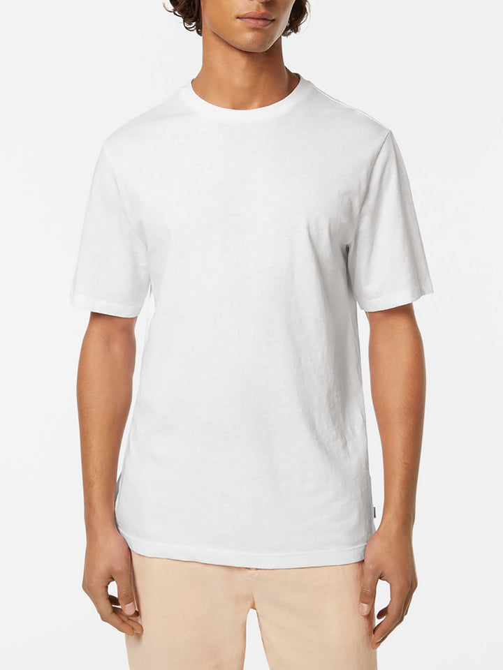 Scotch & Soda 3 Crosses Cotton-Linen Blend Tee in White | Buster McGee