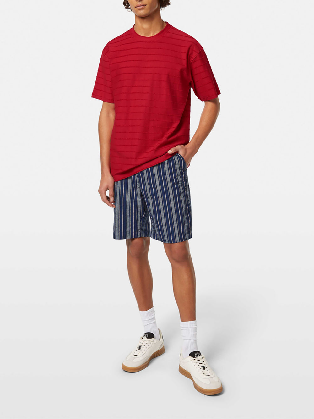 Scotch & Soda Relaxed Fit Towelling Stripe Tee in Roadside Red | Buster McGee
