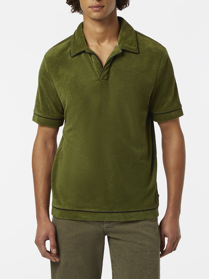 Scotch & Soda Relaxed Fit Towelling Polo Shirt in Army | Buster McGee
