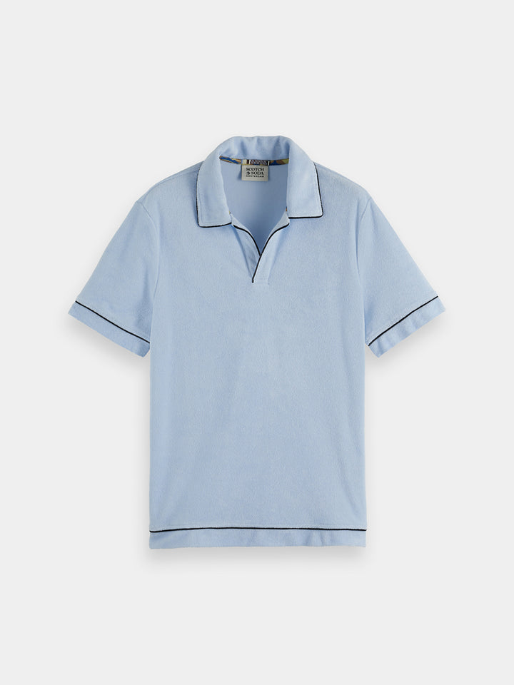 Scotch & Soda Relaxed Fit Towelling Polo Shirt in Light Shirting Blue | Buster McGee