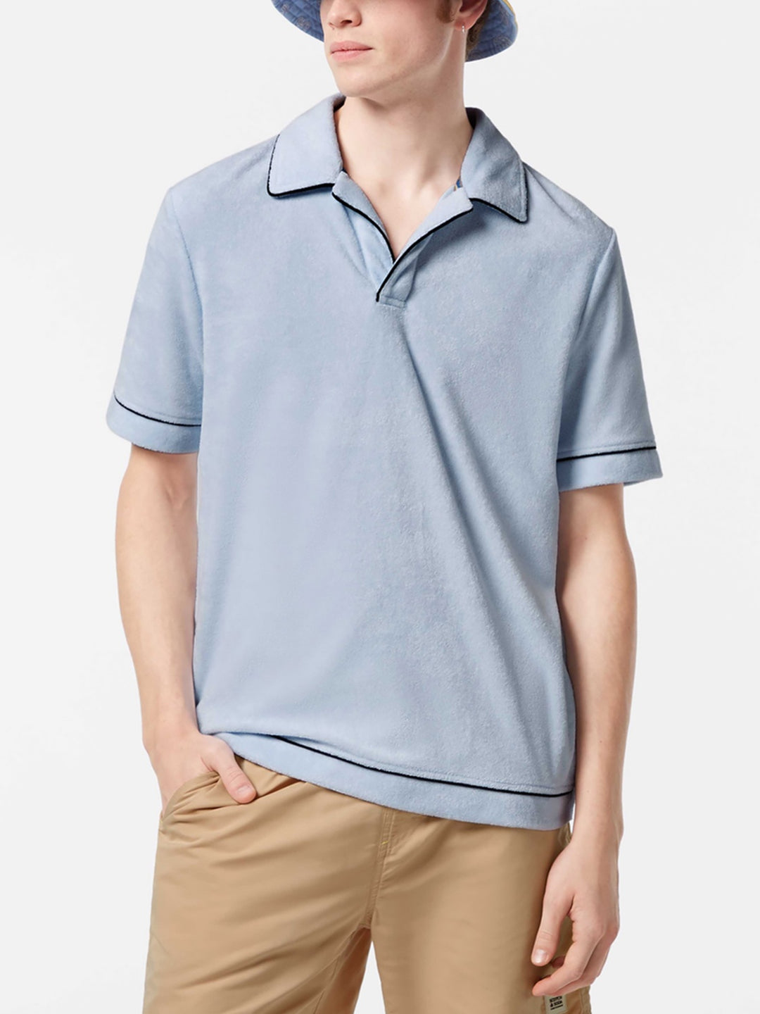 Scotch & Soda Relaxed Fit Towelling Polo Shirt in Light Shirting Blue | Buster McGee