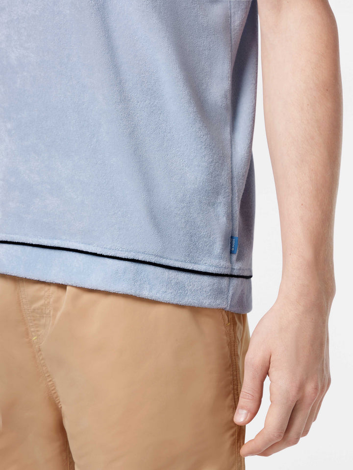 Scotch & Soda Relaxed Fit Towelling Polo Shirt in Light Shirting Blue | Buster McGee