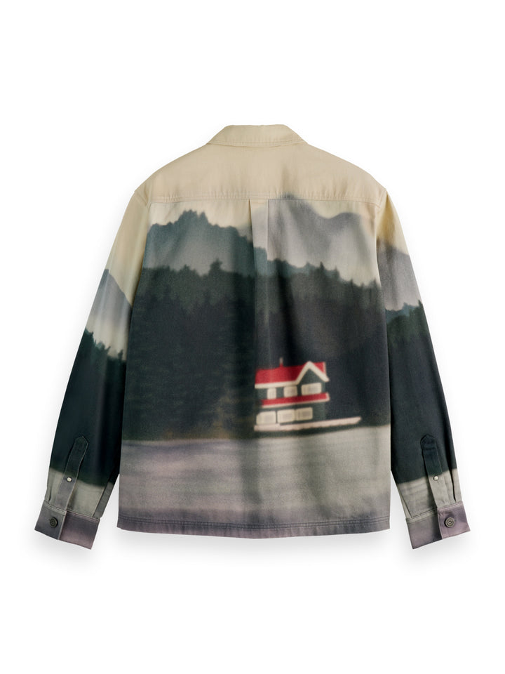 Relaxed Fit Printed Twill Overshirt in Blur Lakehouse | Buster McGee