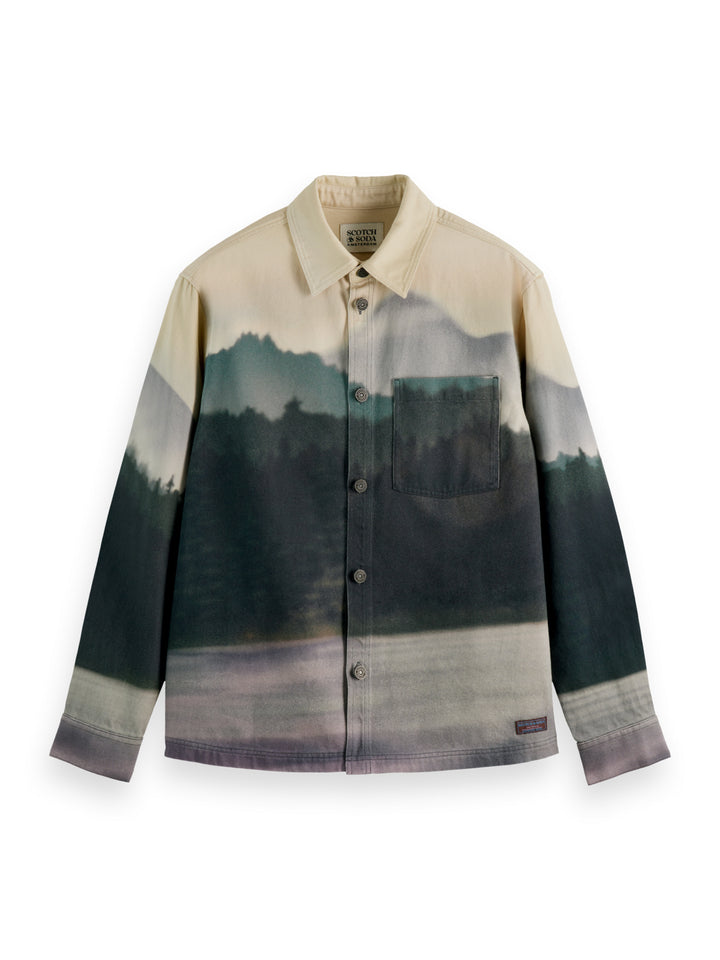 Relaxed Fit Printed Twill Overshirt in Blur Lakehouse | Buster McGee