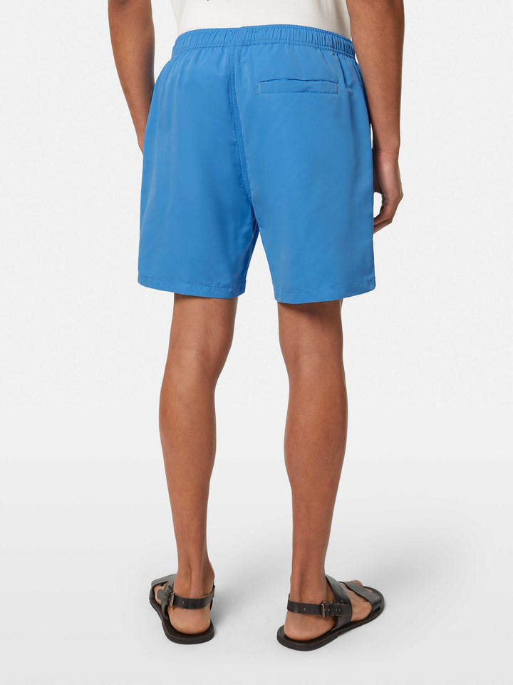 Scotch & Soda Solid Mid-Length Swim Short in Aqua Blue