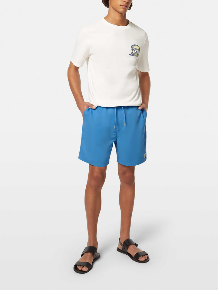 Scotch & Soda Solid Mid-Length Swim Short in Aqua Blue | Buster McGee