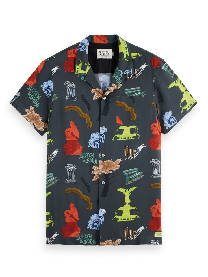 Printed Viscose SS Shirt with Park Green All-Over Print | Buster McGee