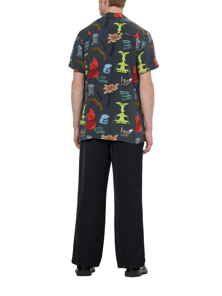 Printed Viscose SS Shirt with Park Green All-Over Print | Buster McGee