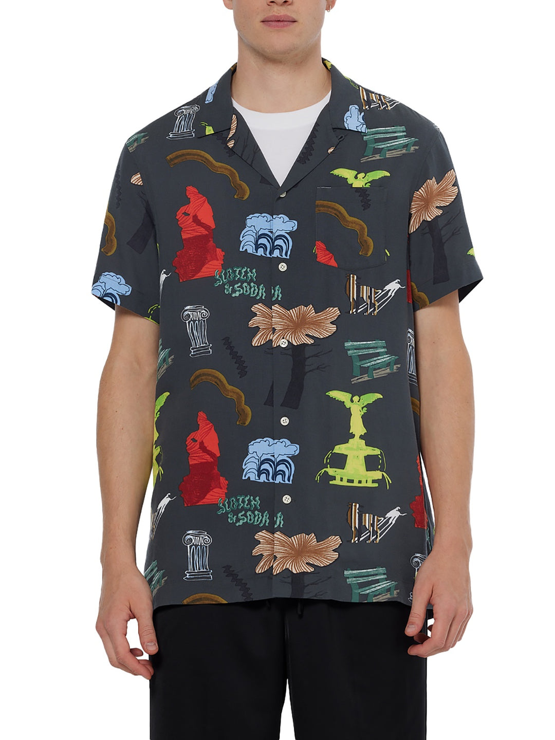Printed Viscose SS Shirt with Park Green All-Over Print | Buster McGee