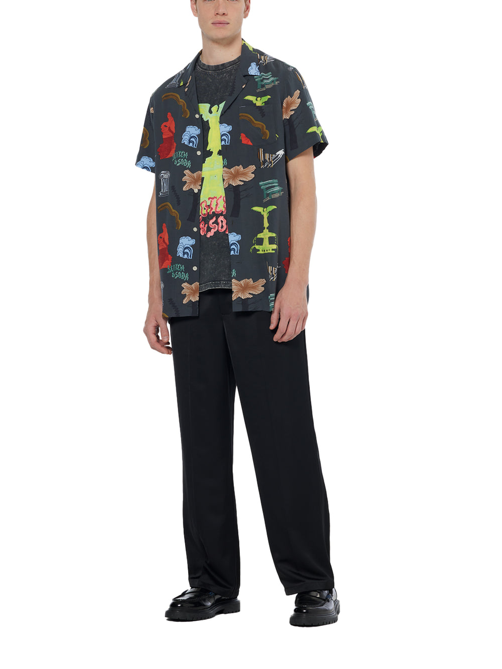 Printed Viscose SS Shirt with Park Green All-Over Print | Buster McGee