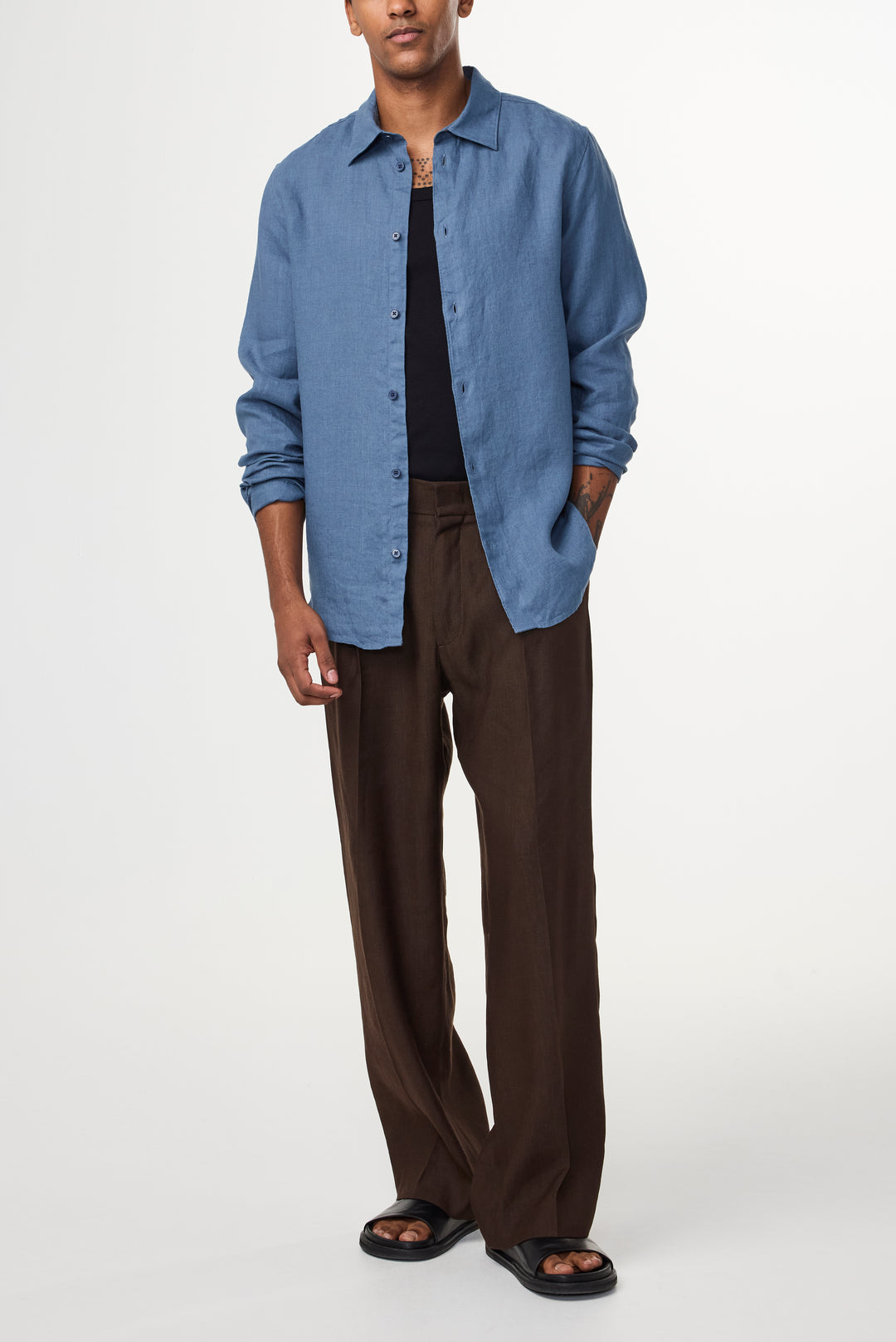 NN07 Enzo 5708 Long sleeve Linen Shirt in Bering Sea | Buster McGee