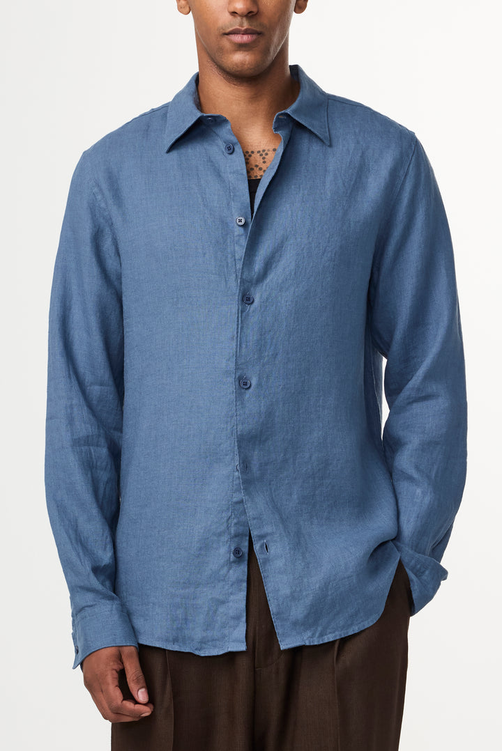 NN07 Enzo 5708 Long sleeve Linen Shirt in Bering Sea | Buster McGee