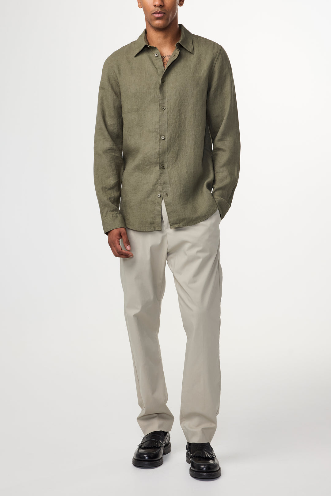 NN07 Enzo 5708 Long sleeve Linen Shirt in Capers | Buster McGee