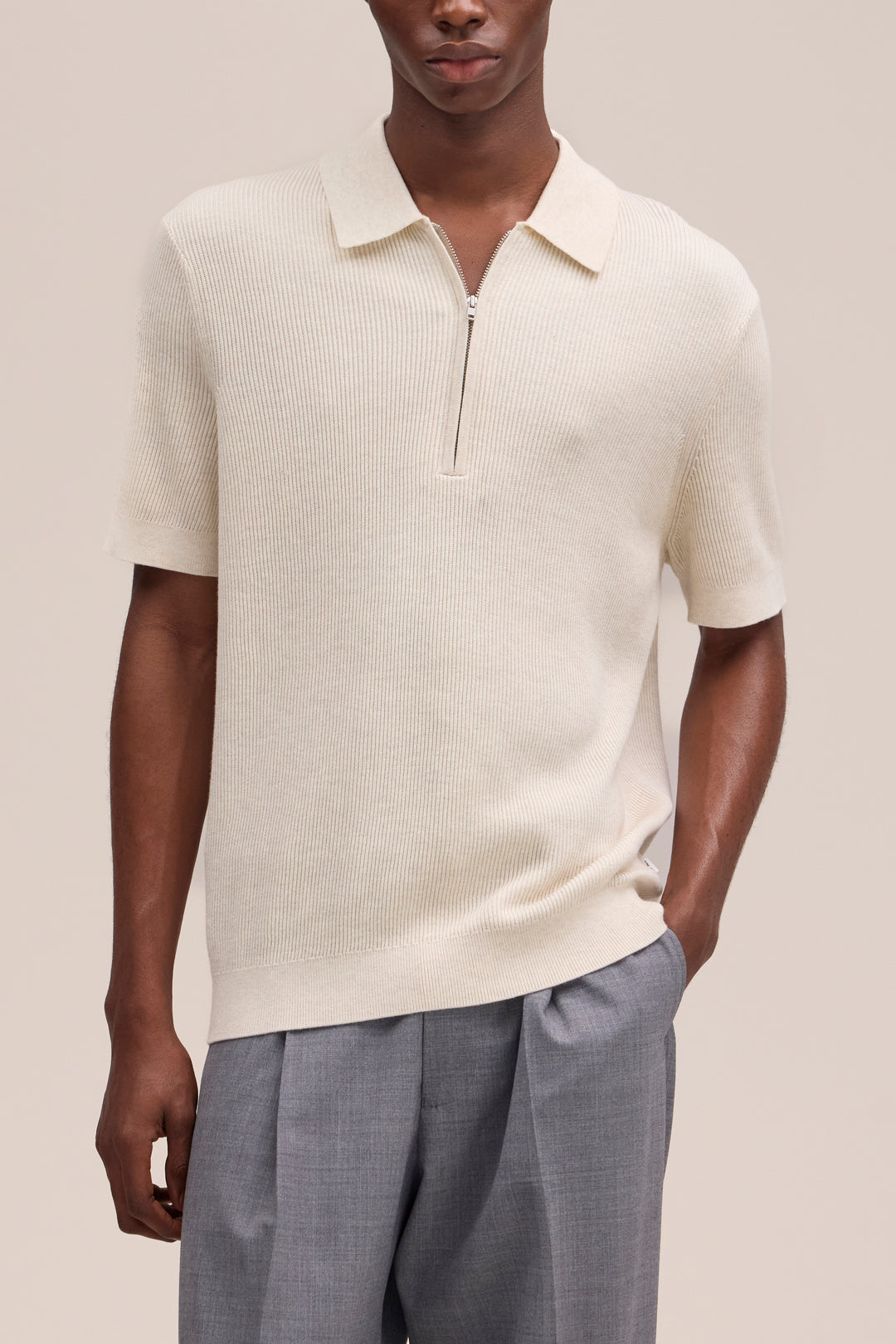 NN07 Hansie SS Zip 6600 Polo in Ivory