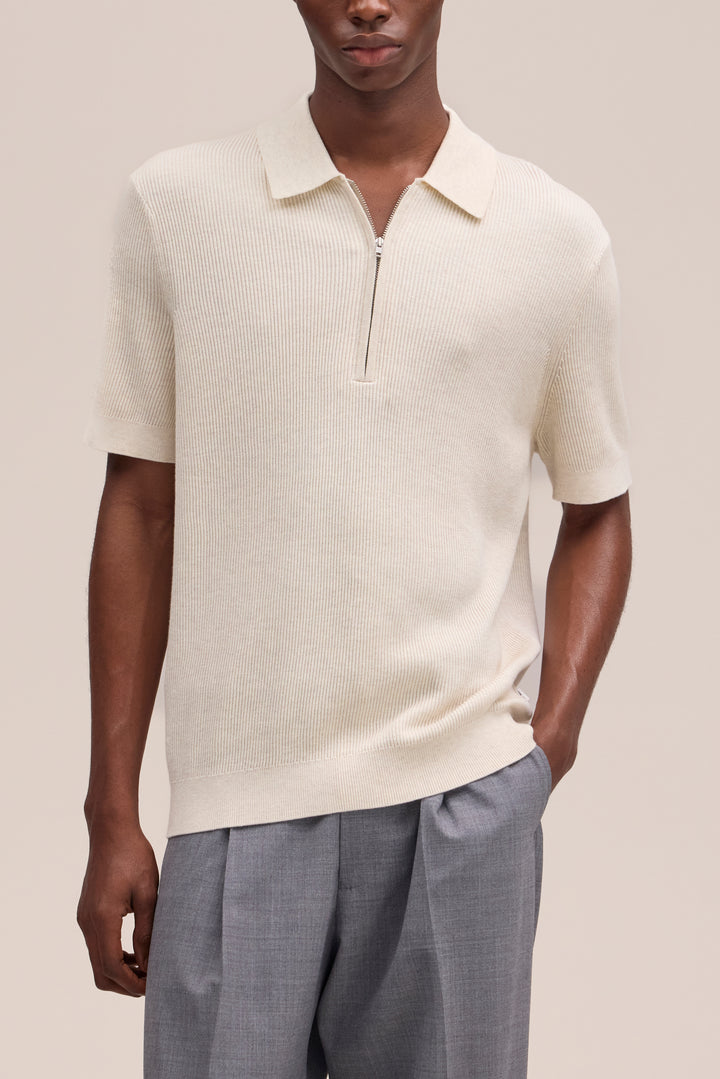 NN07 Hansie SS Zip 6600 Polo in Ivory