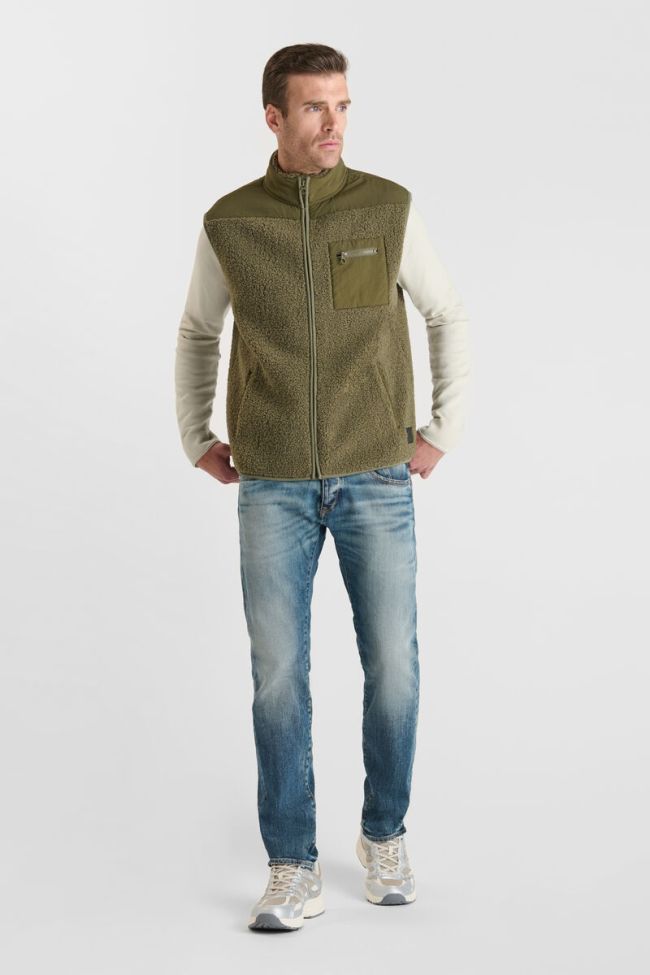 Le Temps des Cerises Elso Sleeveless Khaki Sherpa Jacket in Dusty