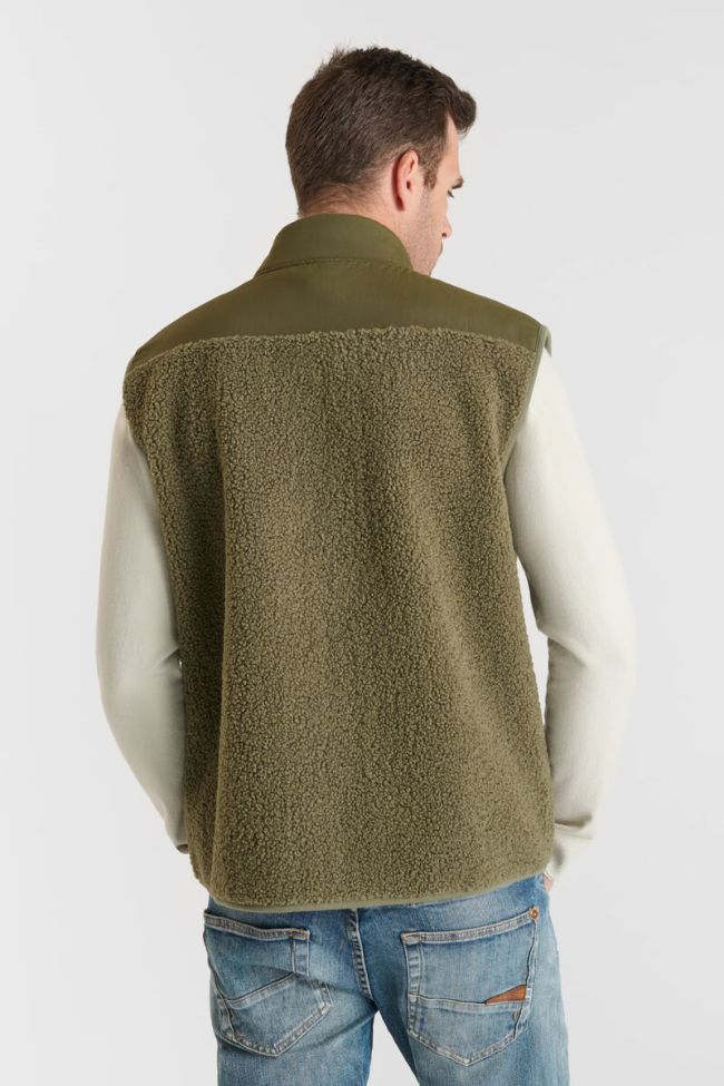 Elso Sleeveless Khaki Sherpa Jacket in Dusty