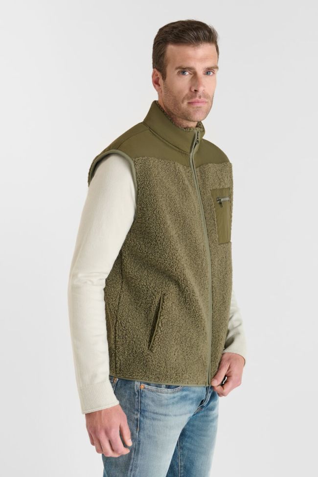 Elso Sleeveless Khaki Sherpa Jacket in Dusty