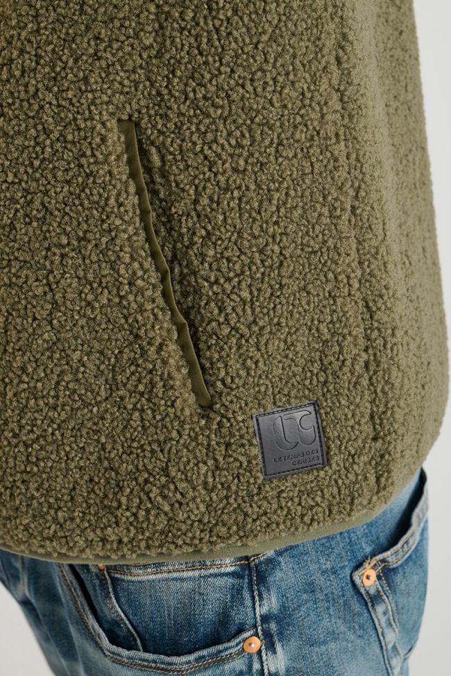 Elso Sleeveless Khaki Sherpa Jacket in Dusty
