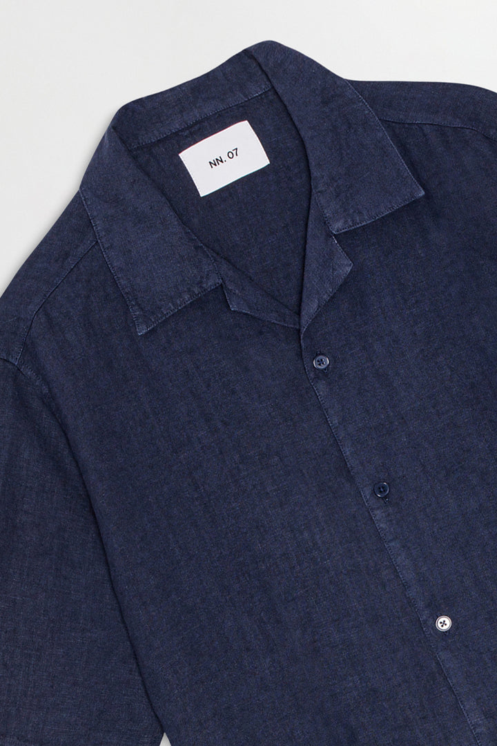 NN07 Julio SS NO PKT 5706 Linen Shirt in Navy Blue | Buster McGee