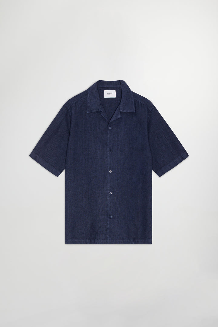 NN07 Julio SS NO PKT 5706 Linen Shirt in Navy Blue | Buster McGee