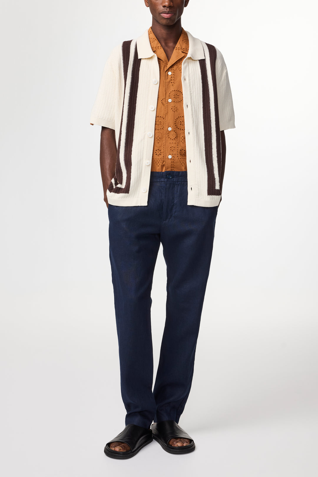 NN07 Theo 1454 Linen Pant in Navy Blue | Buster McGee