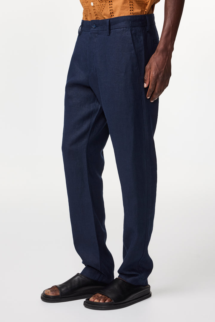 NN07 Theo 1454 Linen Pant in Navy Blue | Buster McGee
