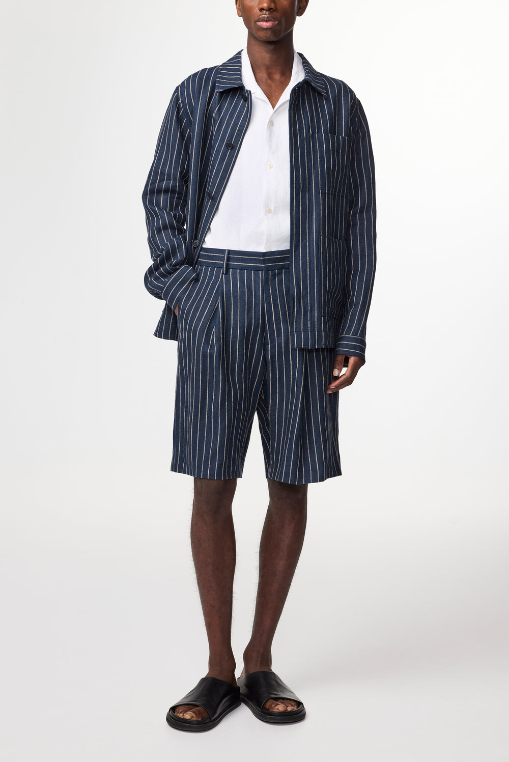 NN07 Kay 1455 Pleated Dress Shorts in Navy Stripe | Buster McGee