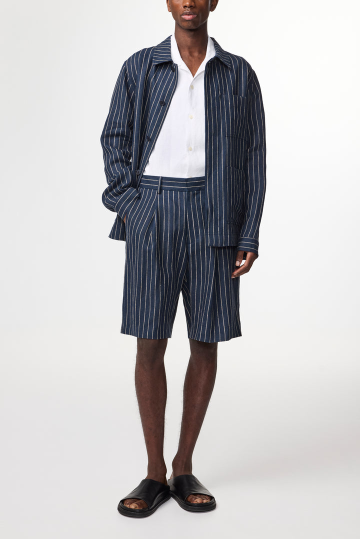 NN07 Kay 1455 Pleated Dress Shorts in Navy Stripe | Buster McGee