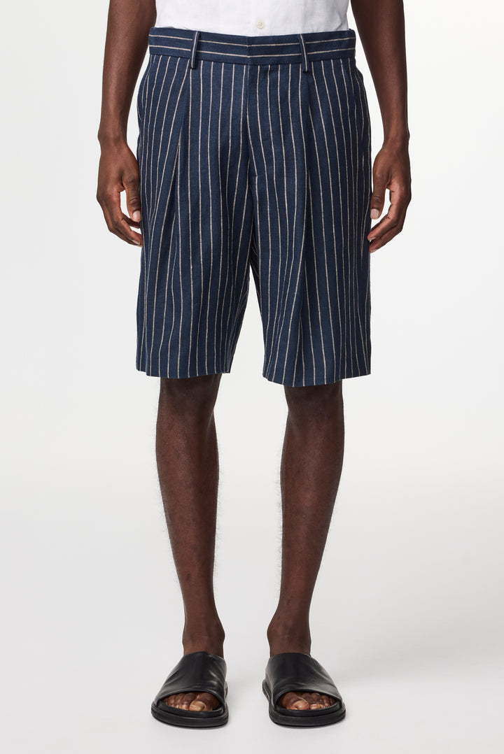 NN07 Kay 1455 Pleated Dress Shorts in Navy Stripe | Buster McGee