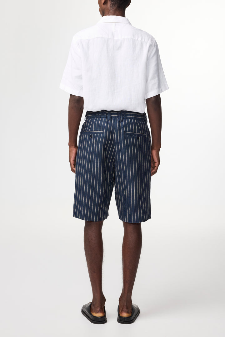 NN07 Kay 1455 Pleated Dress Shorts in Navy Stripe