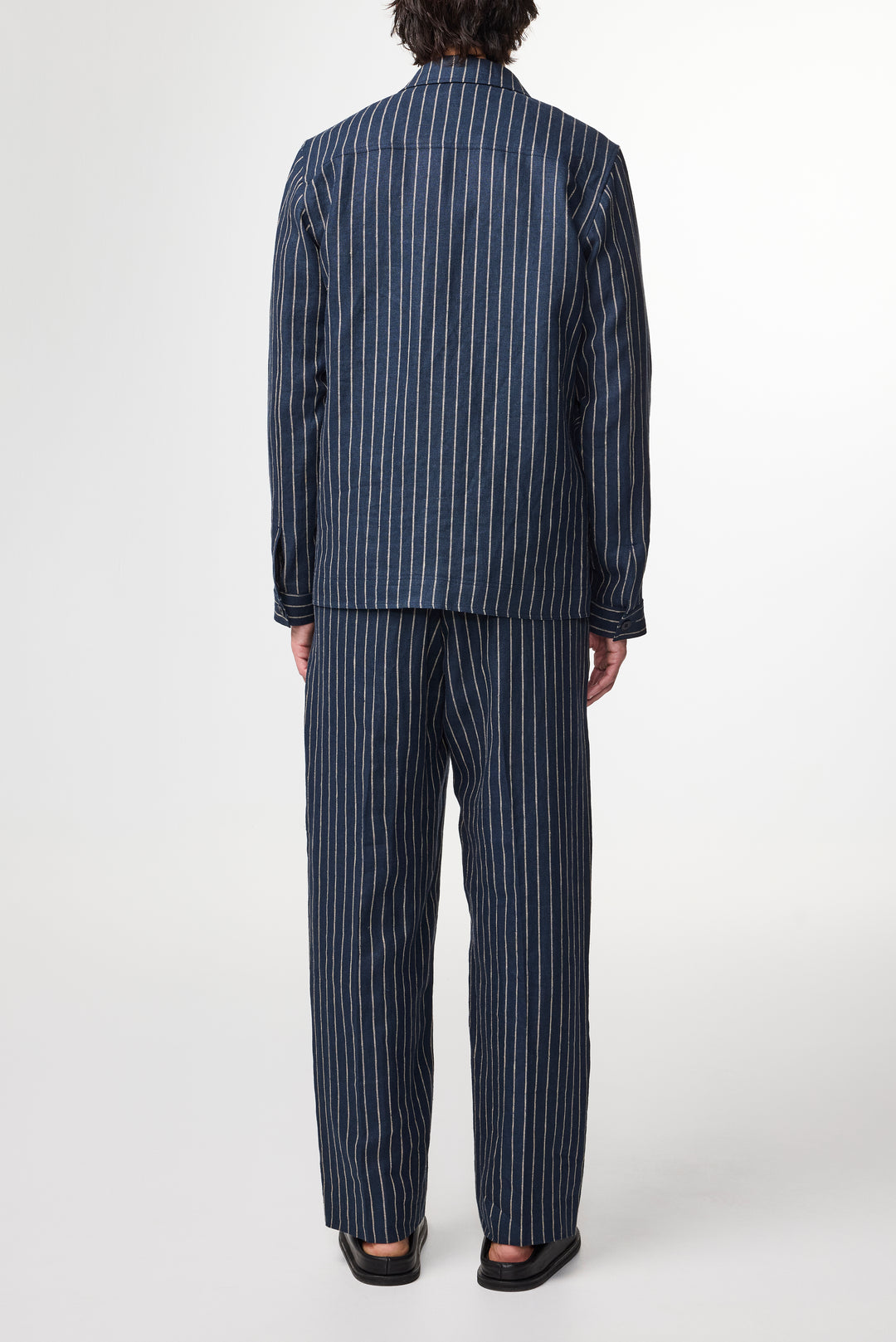 NN07 Olav 1455 Linen Overshirt in Navy Stripe