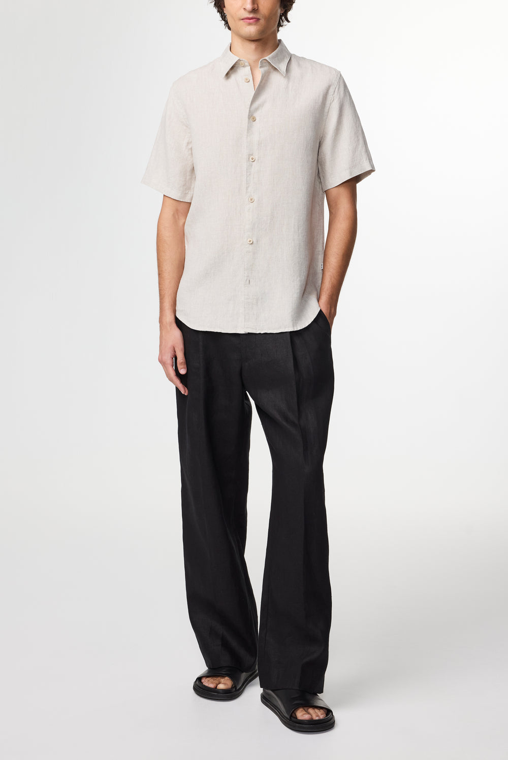 NN07 Enzo 5708 Short Sleeve Linen Shirt in Oat | Buster McGee