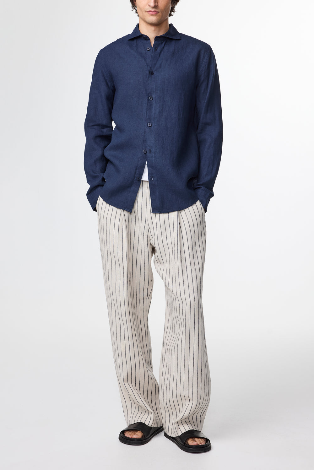 NN07 Andrew 5708 Long sleeve Linen Shirt in Navy Blue | Buster McGee