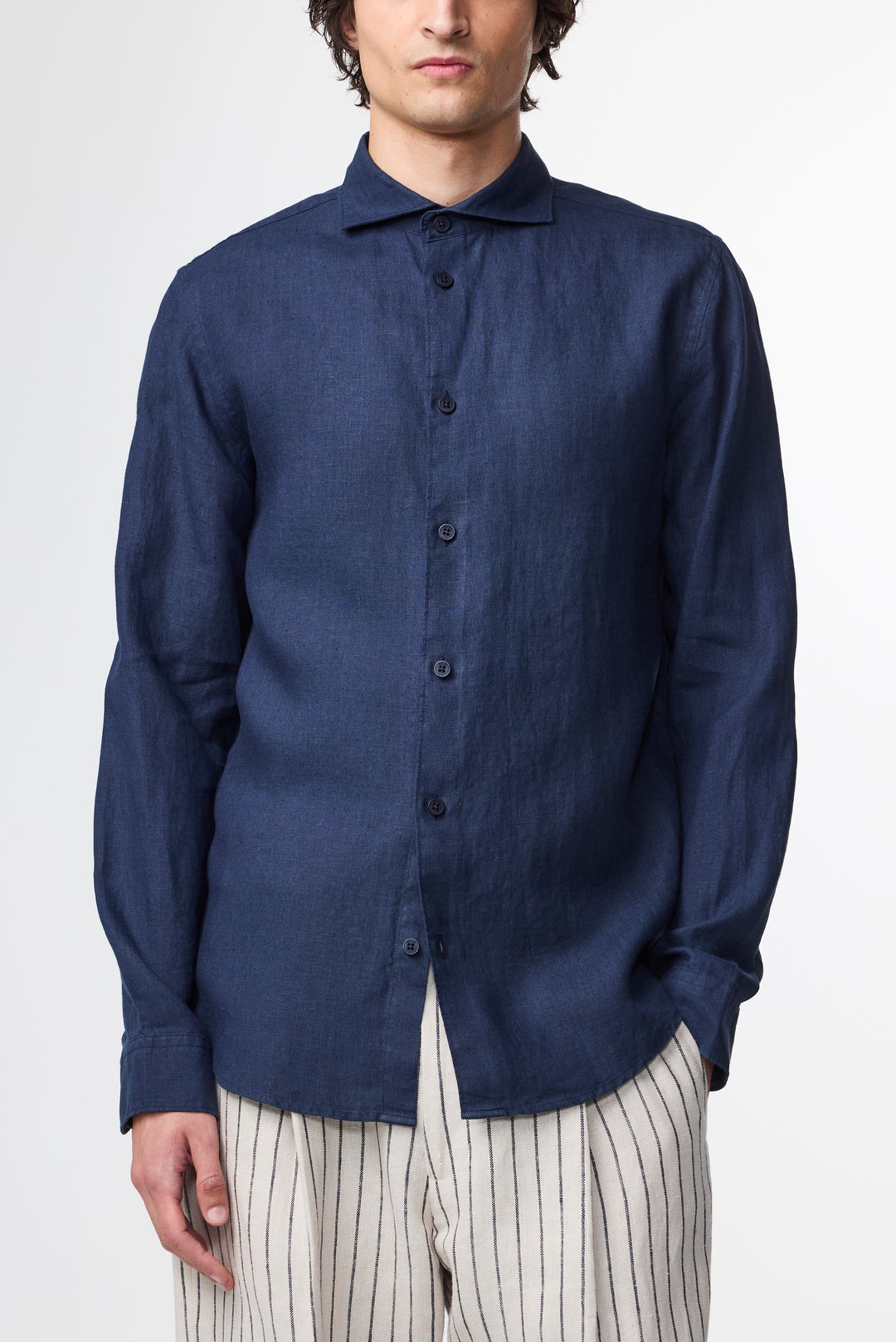 NN07 Andrew 5708 Long sleeve Linen Shirt in Navy Blue | Buster McGee